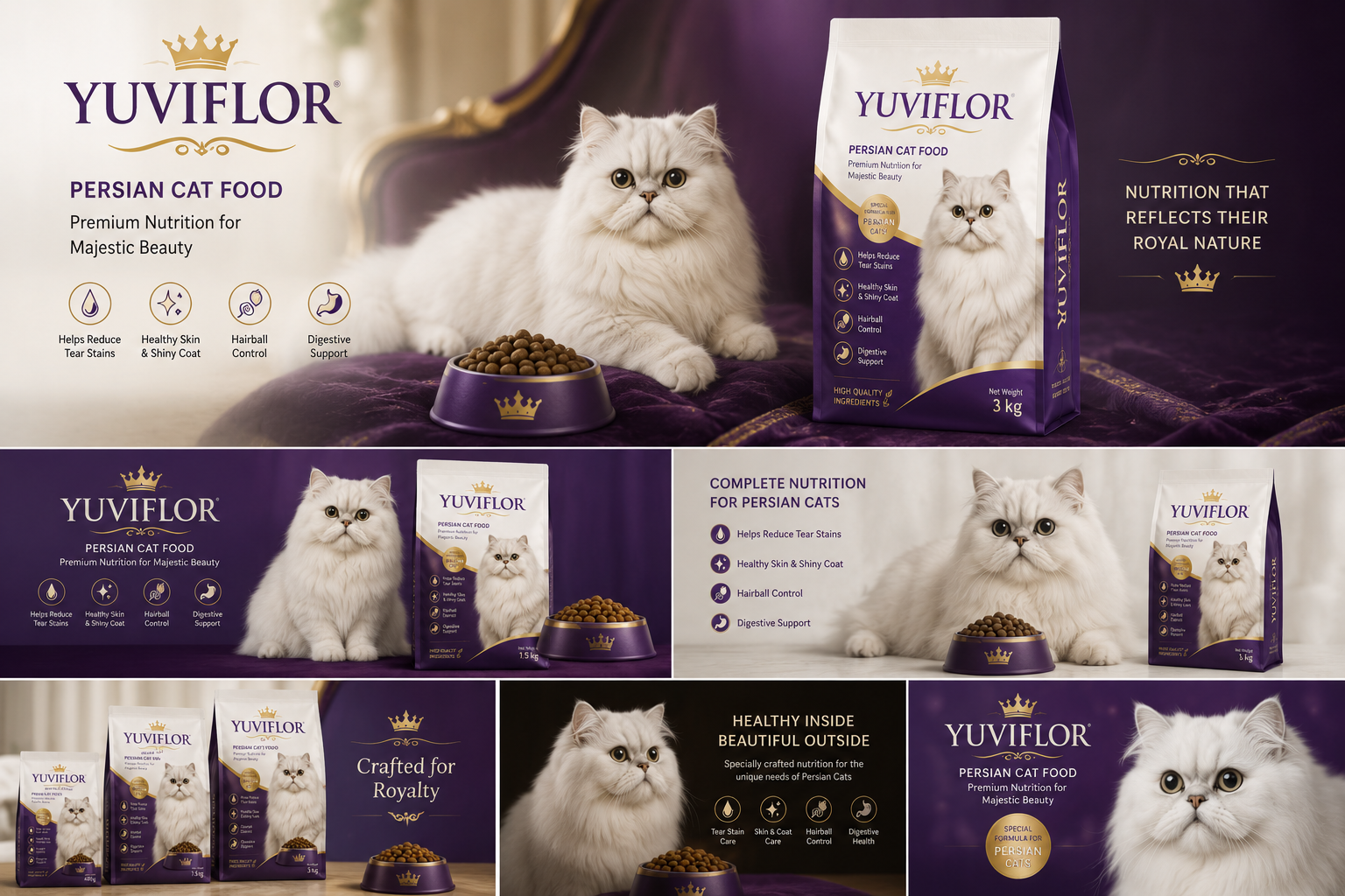 Yuviflor Premium Persian Cat Food - Vet Recommended Formula | Reduces Tear Stains & Hairball | 1kg -5kg Pack