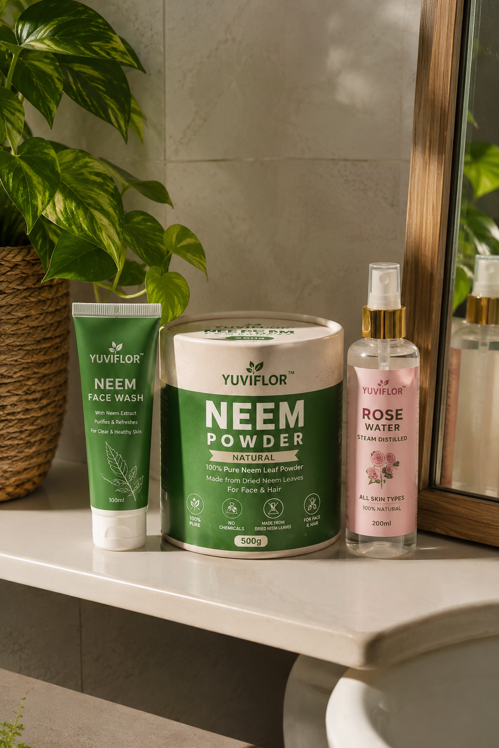 Yuviflor Natural Neem Powder - 100% Pure Neem Leaf | For Face, Hair & Skin | Chemical Free | 250gm-500gm-1kg