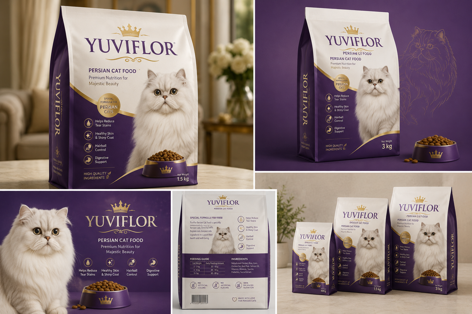 Yuviflor Premium Persian Cat Food - Vet Recommended Formula | Reduces Tear Stains & Hairball | 1kg -5kg Pack