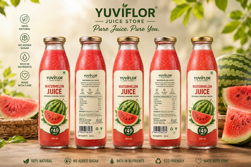 Yuviflor Watermelon Juice - 250ml MRP ₹49|500ml MRP ₹79|1ltr MRP ₹99|