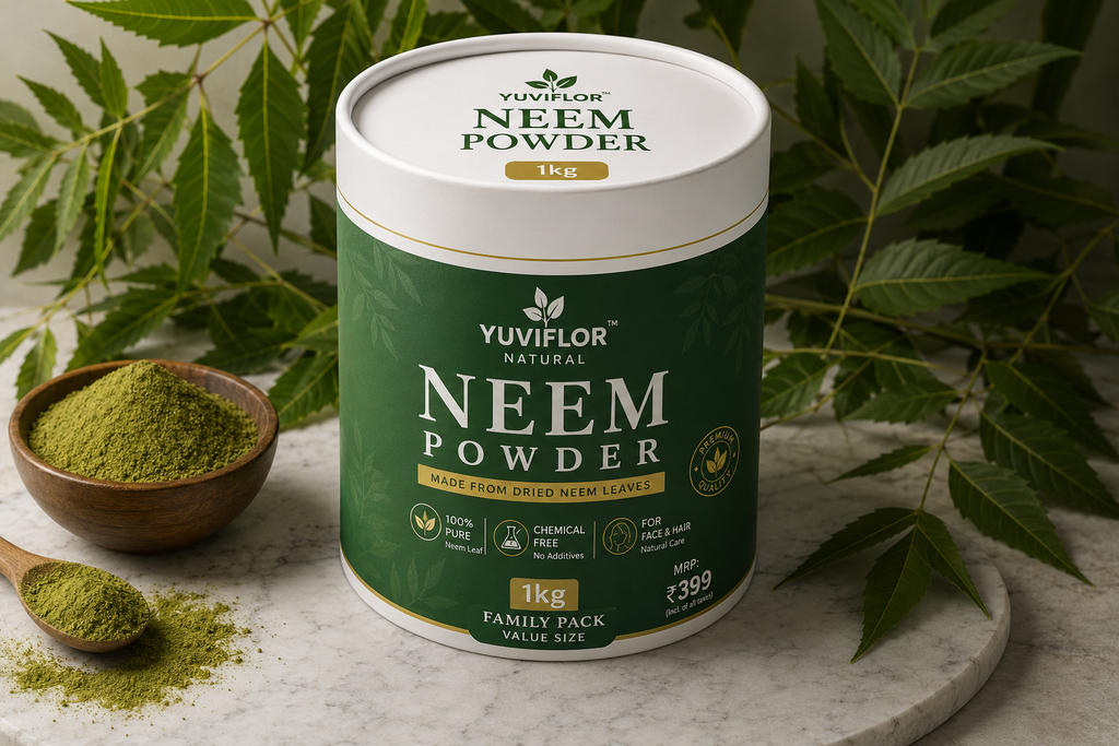 Yuviflor Natural Neem Powder - 100% Pure Neem Leaf | For Face, Hair & Skin | Chemical Free | 250gm-500gm-1kg